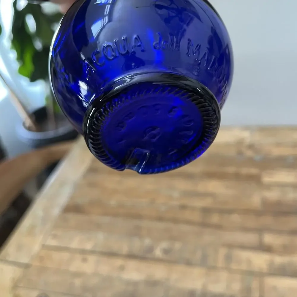 Vintage Acqua Della Madonna Cobalt Blue Teardrop Bottle 8.5